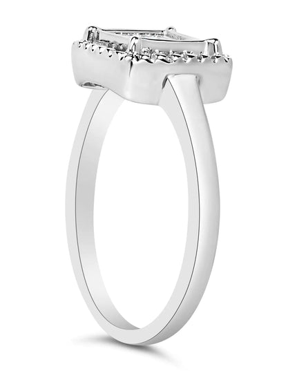 .925 Sterling Silver 1/5 Cttw Invisible Set Princess Cut Diamond Promise Ring with Beaded Halo (H-I Color, I1-I2 Clarity)