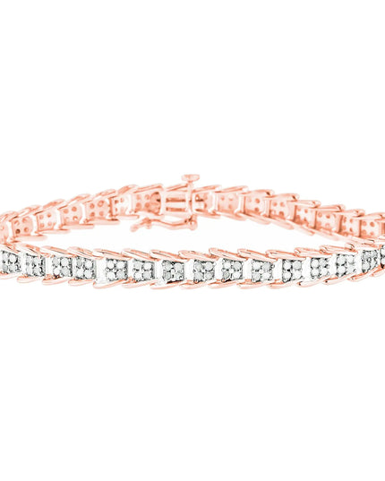 .925 Sterling Silver 2.0 Cttw Diamond Fan-Shaped Fancy Chevron Link Tennis Bracelet (I-J Color, I3 Clarity) - 7"