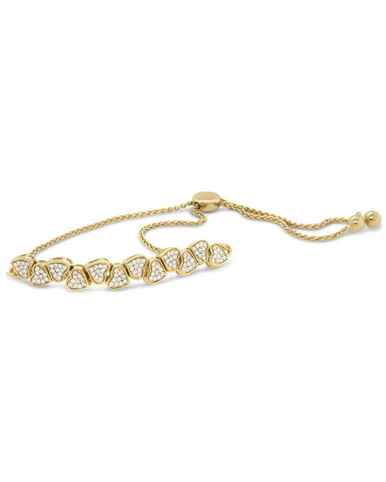 Yellow Gold Plated .925 Sterling Silver 1/2 Cttw Diamond Sideways Hearts Bolo Bracelet (H-I Color, I1-I2 Clarity) - 4”-10” Adjustable