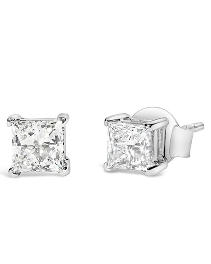 14K White Gold Princess Cut Lab-Grown Diamond Solitaire Stud Earrings (F-G Color, VS2-SI1 Clarity)