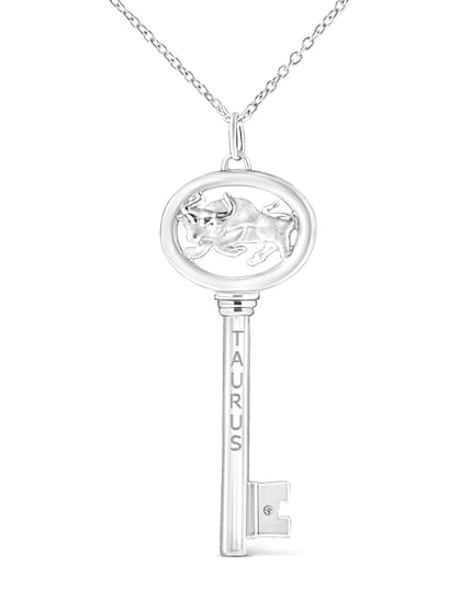 .925 Sterling Silver Diamond Accent Zodiac Key 18" Pendant Necklace (K-L Color, I1-I2 Clarity)