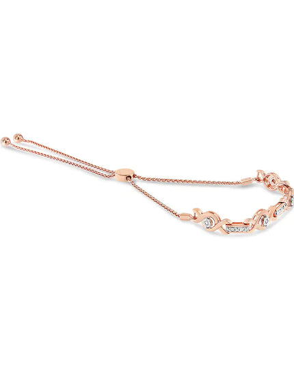 .925 Sterling Silver Channel Set Diamond Accent Twist 4”-10” Adjustable Bolo Bracelet (I-J Color, I3 Clarity)