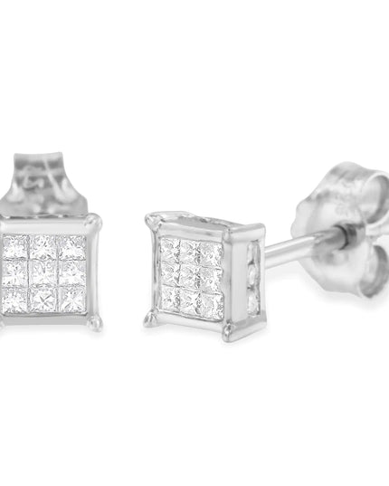 Sterling Silver Princess Cut Diamond Square Stud Earrings (.3 cttw, H-I Color, I1-I2 Clarity)