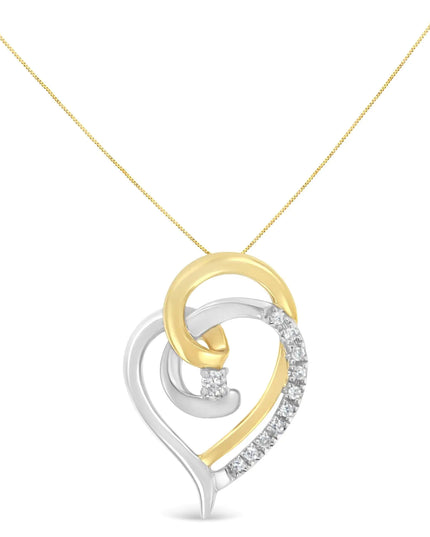 10K Yellow and White Gold Diamond Accent Open Double Heart Spiral Curl 18" Pendant Necklace (J-K Color, I2-I3 Clarity)