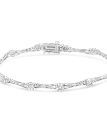 .925 Sterling Silver 1/4 Cttw Diamond Miracle-Set Flared-Bar 7" Link-Style Tennis Bracelet (I-J Color, I3 Clarity)