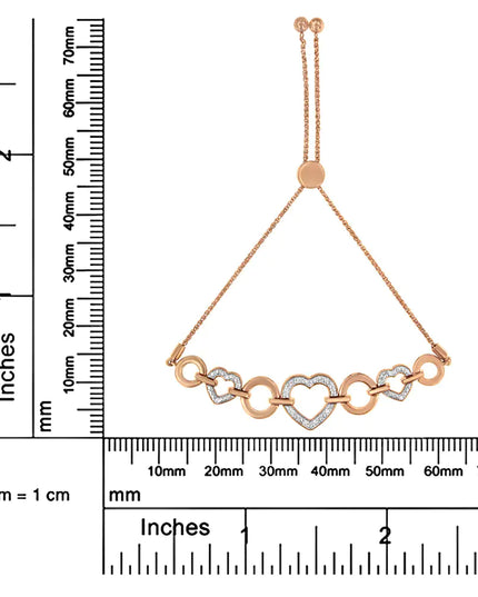 14K Rose Gold Plated .925 Sterling Silver Diamond Accent Circle and Heart Link Adjustable 6”-10” Bolo Bracelet (I-J Color, I3 Clarity)
