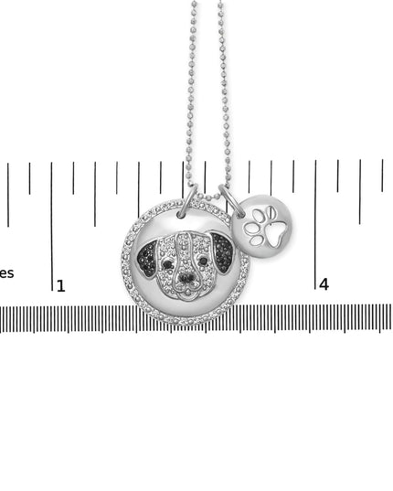 .925 Sterling Silver 1/4 Cttw White and Black Diamond Pitbull Dog Medallion and Charm 18" Pendant Necklace (I-J Color, I2-I3 Clarity)
