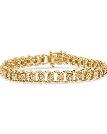 .925 Sterling Silver 1/2 Cttw Diamond Miracle-Set Double Swoosh Wave Style 7" Tennis Bracelet (I-J Color, I3 Clarity)