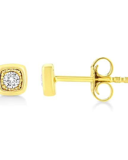 10K Yellow Gold Plated .925 Sterling Silver 1/10 Cttw Miracle-Set Diamond Stud Earrings - Choice of Shapes