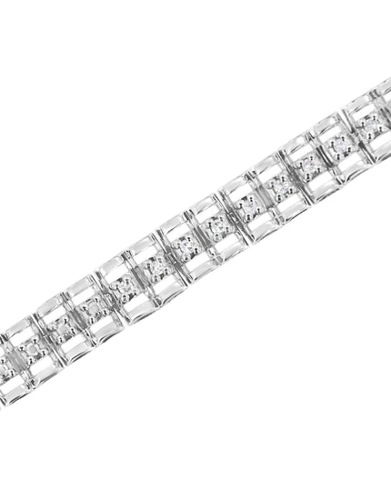 .925 Sterling Silver 1/10 Cttw Diamond Double-Link 7" Rolex Tennis Bracelet (I-J Color, I3 Clarity)
