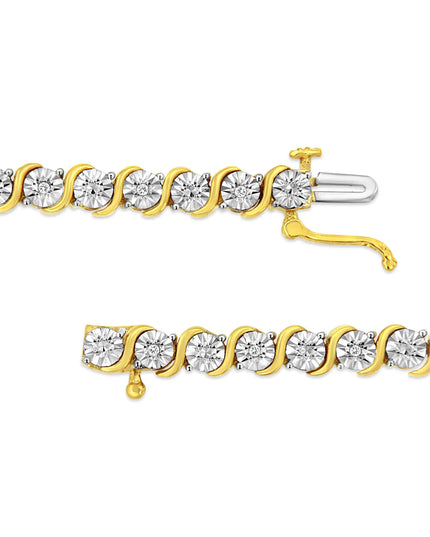 .925 Sterling Silver 1/10 Cttw Diamond Round Miracle Plate and "S" Link Tennis Bracelet (I-J Color, I2- I3 Clarity) - 7"