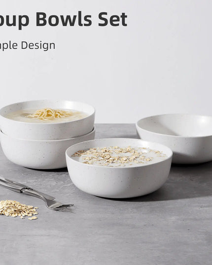 Set of 4 Ceramic Bowls, 27 oz Each – Dishwasher, Microwave & Oven Safe – Perfect for Cereal, Salad, Pasta, Soup, and Dessert