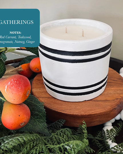 Luxury Small Striped Stone Designer Candle - Gatherings