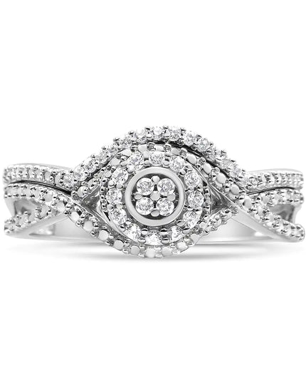 .925 Sterling Silver 1/6 Cttw Diamond Composite Halo and Split Shank Bridal Set Ring and Band  (I-J Color, I3 Clarity)