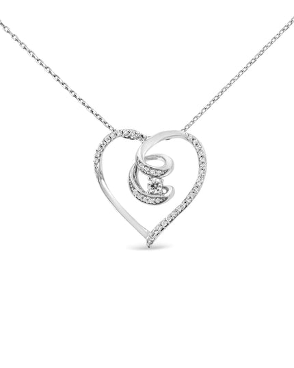 .925 Sterling Silver 1/4 Cttw Brilliant-Cut Diamond Open Heart Twisted Awareness Ribbon 18" Pendant Necklace (H-I Color, I1-I2 Clarity)