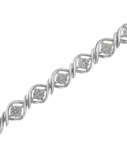 Sterling Silver Diamond Cluster Link Bracelet (1 cttw, I-J Color, I2-I3 Clarity)