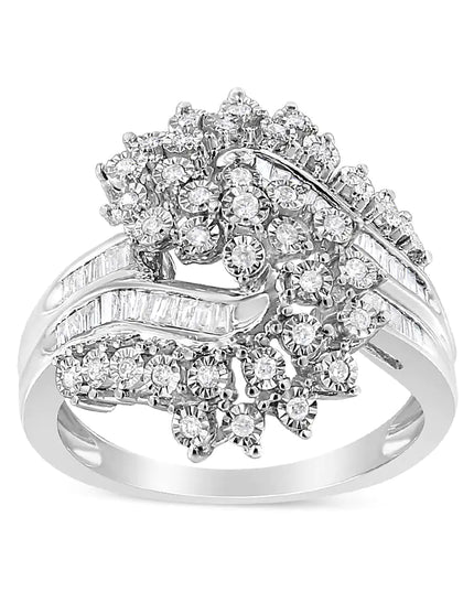 .925 Sterling Silver 1/5 Cttw Miracle-Set Diamond Heart Cross-Over Bypass Ring (I-J Color, I2-I3 Clarity)