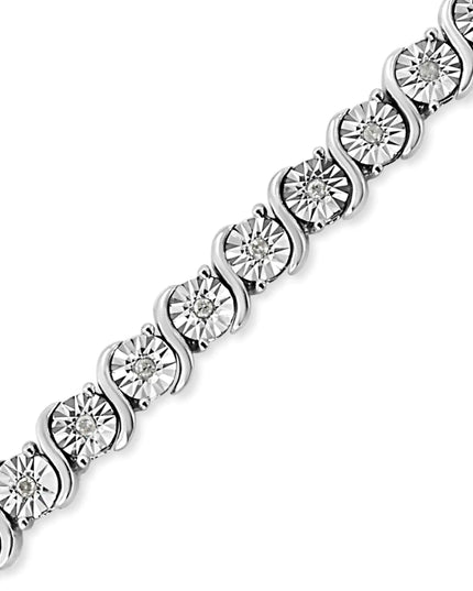 .925 Sterling Silver 1/4 Cttw Diamond Round Miracle Plate and "S" Link Tennis Bracelet (I-J Color, I2- I3 Clarity) - 7"