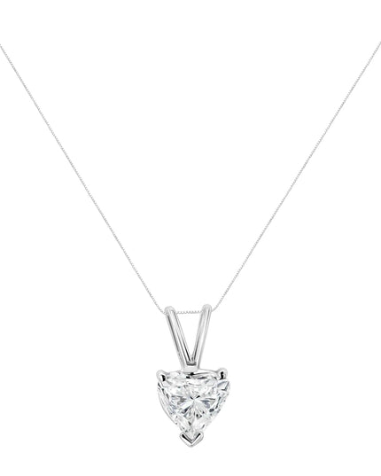 14K White Gold 3-Prong Set Heart Shaped Solitaire Lab Grown Diamond 18" Pendant Necklace (F-G Color, VS2-SI1 Clarity)