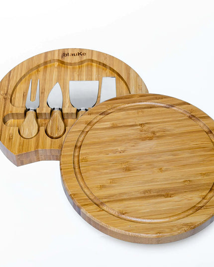 Bamboo Cheese Board Set - 10 Inch With Knife, Drawer