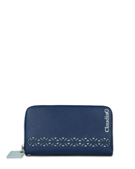 Lotus Leather Wallet-Sapphire/Charcoal