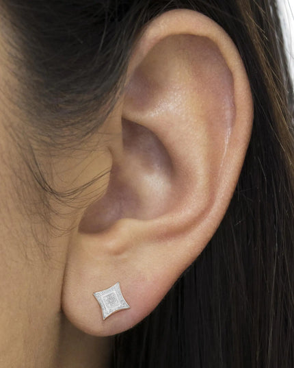 .925 Sterling Silver Diamond Accented 4-Stone Four Pointed Star Shaped Halo-Style Stud Earrings (H-I Color, I2-I3 Clarity)
