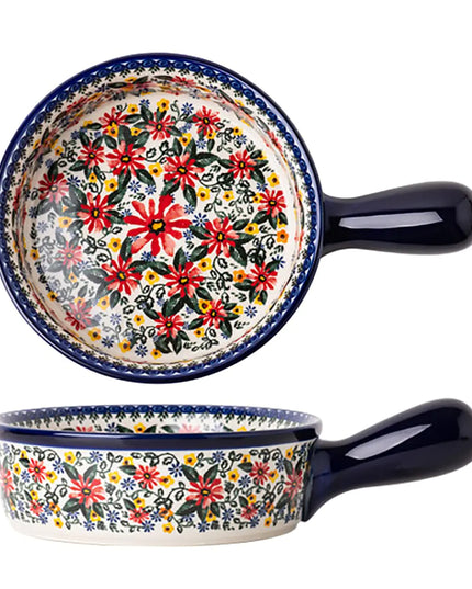 Red Daisy Vintage Style Ceramic Casserole Baking Pan 20 Oz