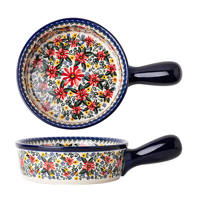 Red Daisy Vintage Style Ceramic Casserole Baking Pan 20 Oz