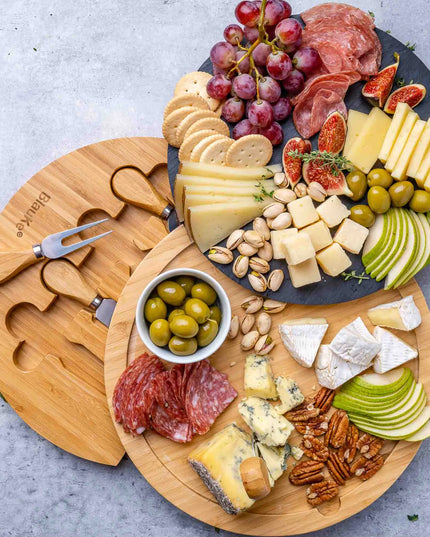 Bamboo Cheese Board With Knife Set & Removable Slate - 12" Swivel Charcuterie Board