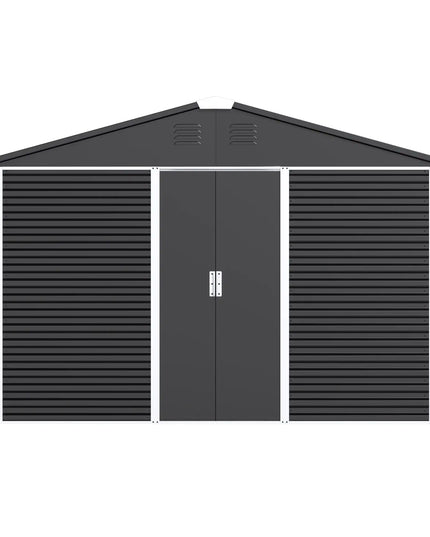 Outdoor Metal Shed 10x10 Ft. Sliding Door, 60 Sq. Ft., Black