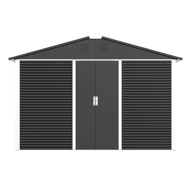 Outdoor Metal Shed 10x10 Ft. Sliding Door, 60 Sq. Ft., Black