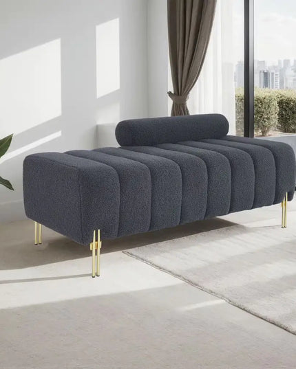 Modern Grey Teddy Velvet Bench for Bedroom Seating