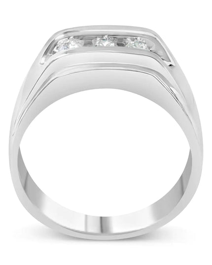 Men's .925 Sterling Silver 1/3 Cttw Diamond Channel Set 3 Stone Ring Band (I-J Color, I3 Clarity)