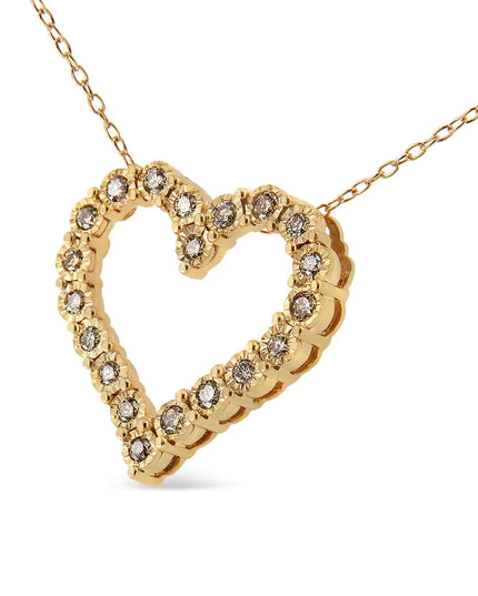 10K Yellow Gold Flashed .925 Sterling Silver 1/2 Cttw Champagne Diamond Miracle Plate Heart Pendant Necklace (K-L Color, I1-I2 Clarity) - 18"