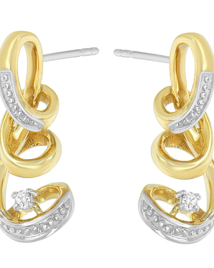 Espira 10K Two Tone Gold Round cut Diamond Earring (0.05 cttw, J-K Color, I2-I3 Clarity)