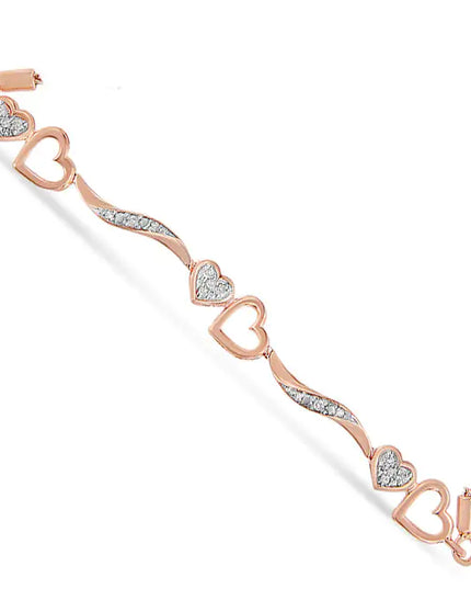 .925 Sterling Silver 1/10 Cttw Diamond Wave and Hearts 4”-10” Adjustable Bolo Bracelet (I-J Color, I3 Clarity)