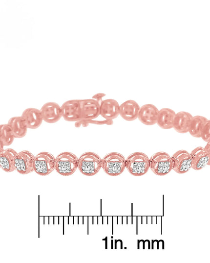 .925 Sterling Silver 1/4 Cttw Diamond 7" Open Circle Wheel Link Tennis Bracelet (I-J Color, I2-I3 Clarity)