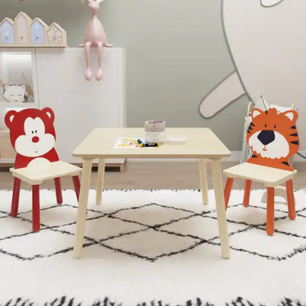 Solid Wood Kids Table Set, 2 Chairs