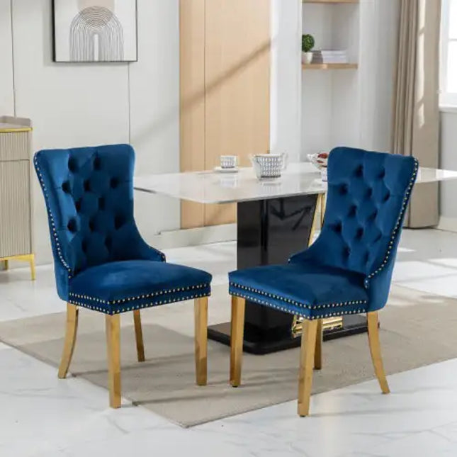 Contemporary Velvet Dining Chairs, Set Of 2, Gold Legs