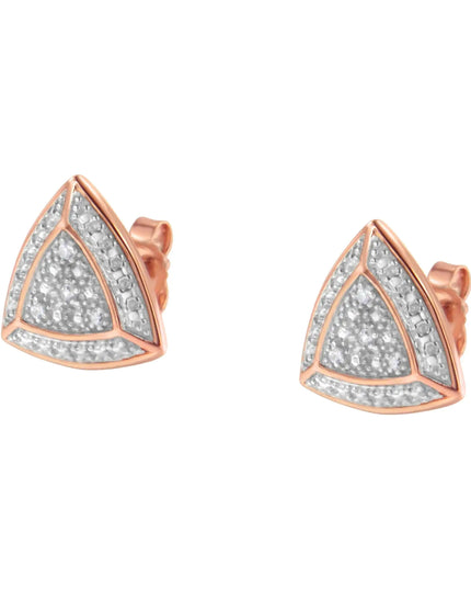 14K Rose Gold over .925 Sterling Silver Diamond-Accented Trillion Shaped 4-Stone Halo-Style Stud Earrings (H-I Color, I2-I3 Clarity)