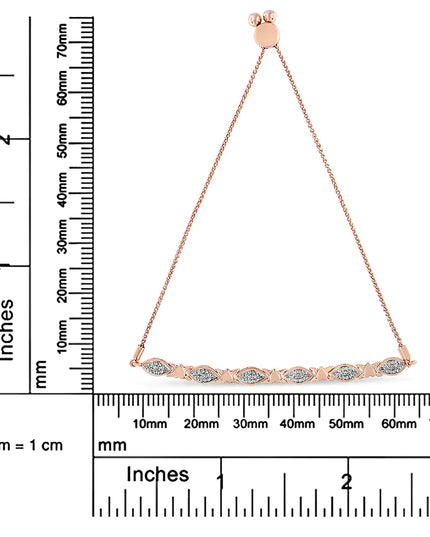 .925 Sterling Silver Diamond Accent Alternating Marquise Shape and Heart Links Bolo Bracelet (I-J Color, I3 Clarity) - Adjustable 6" to 9"