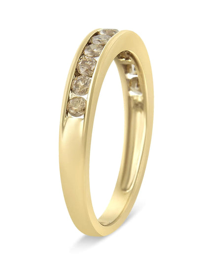 14K Yellow Gold Plated .925 Sterling Silver 1/2 Cttw Channel Set Round Champagne Diamond 11 Stone Band Ring (K-L Color, I1-I2 Clarity)