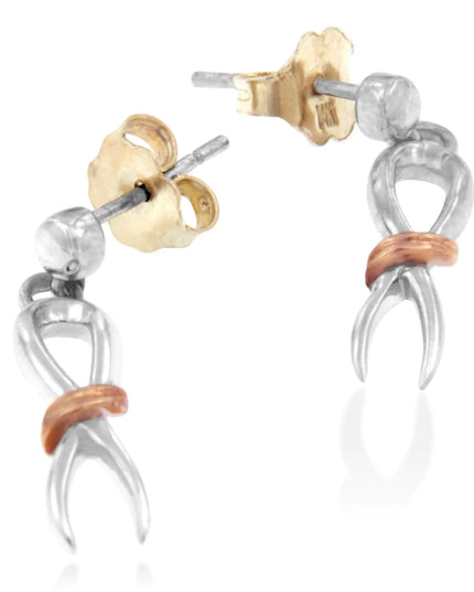 Two-Toned Sterling Silver Awareness Ribbon Dangle Earrings