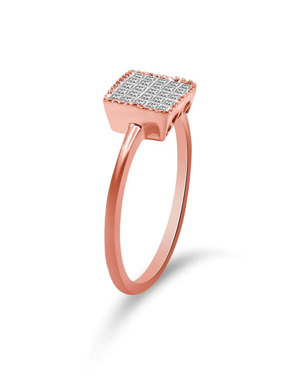 10K Rose Gold 1/3 Cttw Invisible Set Princess Cut Diamond Composite Square Shape Ring for Women (H-I color, I1-I2 clarity)