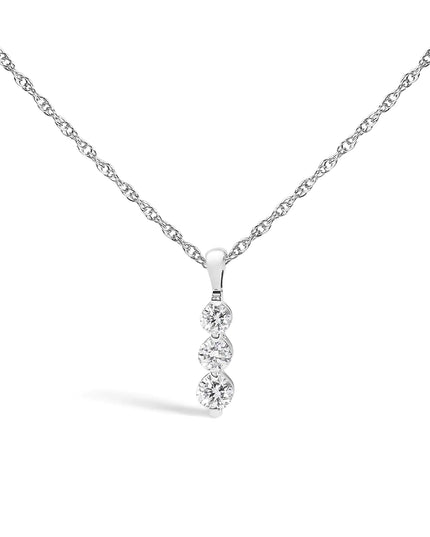 .925 Sterling Silver 1/7 Cttw Lab Grown Diamond Three Stone Diamond Pendant Necklace - 18" Inches
