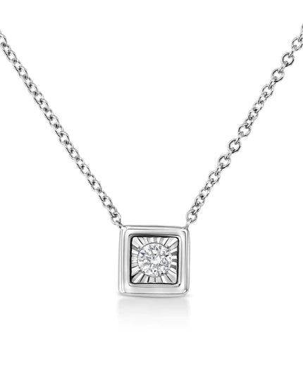 10K White Gold 1/10 Cttw Miracle Set Round-Cut Diamond 18" Pendant Necklace - Choice of Shape