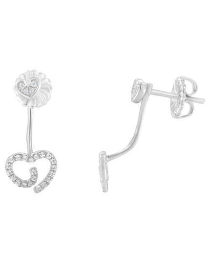 .925 Sterling Silver 1/4 Cttw Diamond Swirl Heart Front/Back Earrings (I-J Color, I2-I3 Clarity)