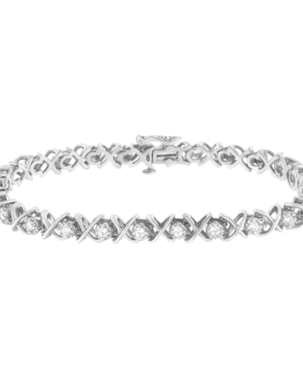 .925 Sterling Silver 1 cttw Brilliant Round-Cut Diamond "X" Link Bracelet (I-J Clarity, I2-I3 Color) - Size 7"