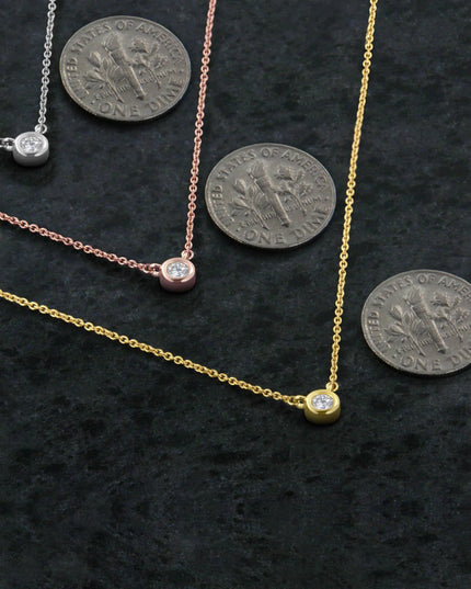 10K Gold 1/10 Carat Round Brilliant-Cut Diamond Modern Bezel-Set Solitaire 16"-18" Pendant Necklace