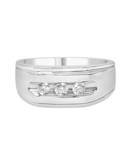 Men's .925 Sterling Silver 1/3 Cttw Diamond Channel Set 3 Stone Ring Band (I-J Color, I3 Clarity)